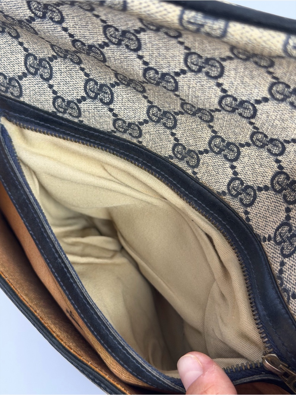 Old Vintage Gucci Orphidia Navy Blue Leather Monogram GG Supreme Shoulder Bag - Picture 10 of 12